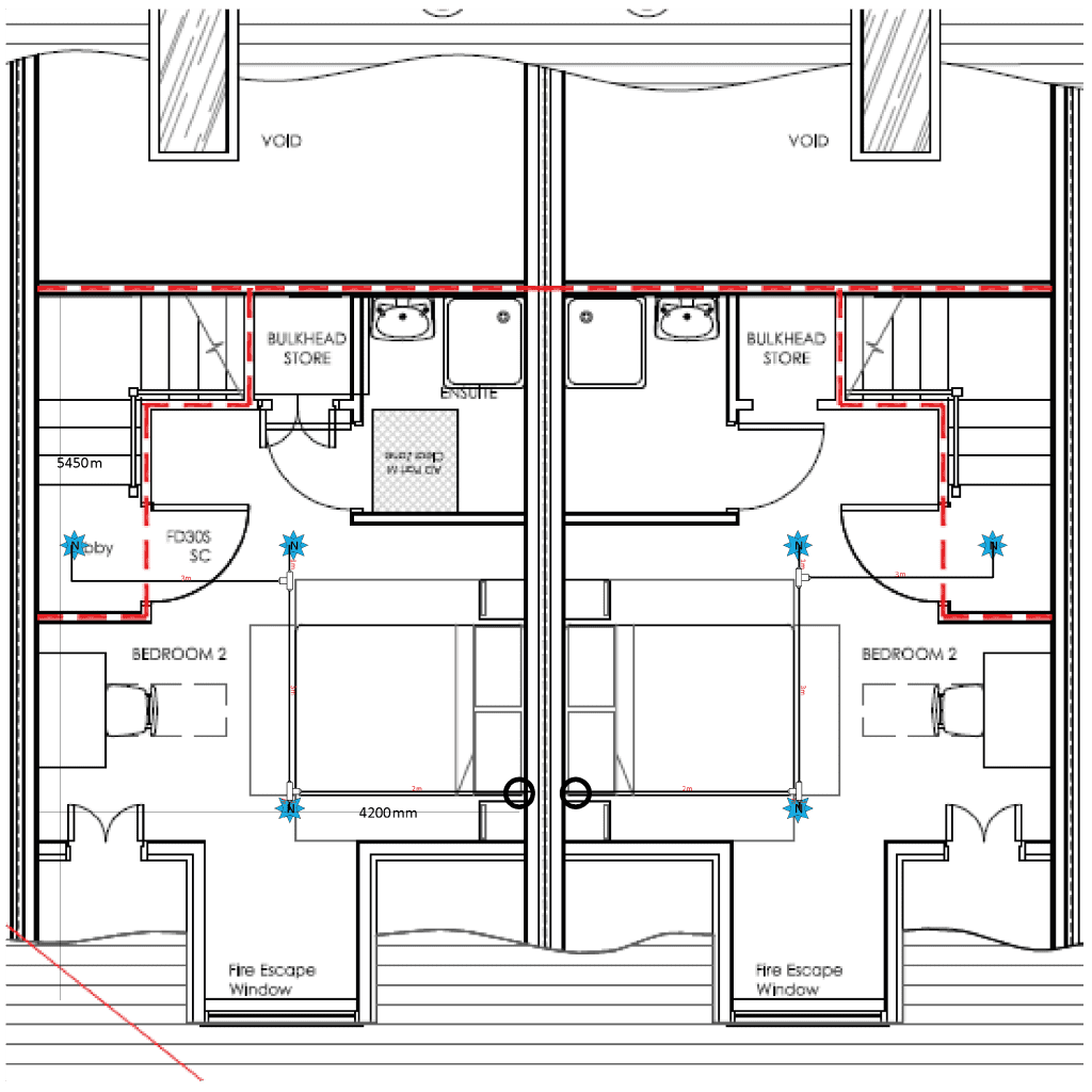 Floorplan from iMist, installing a fire suppression system in a family home upstairs