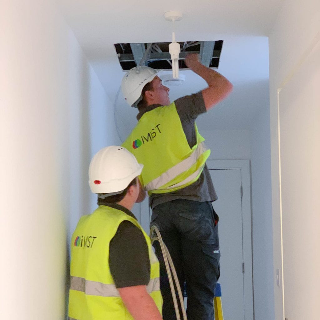 iMist installing a fire suppression system in a block of flats in London
